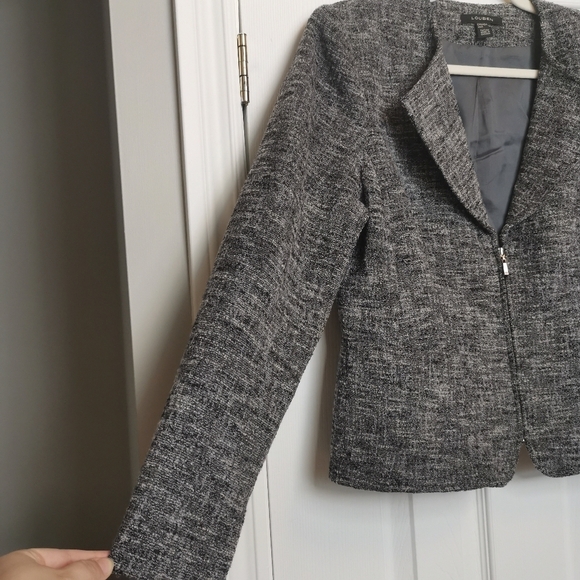 Louben Wool Tweed Blazer Gray Textured Zip Jacket Classic Minimalist Workwear - Picture 5 of 8